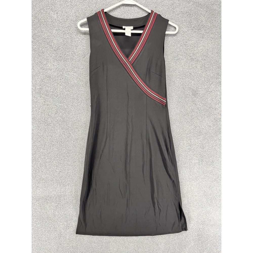 LOFT Dress‎ Womens Size 0 Black Sleeveless V-Neck Fit & Flare embroidered detail
